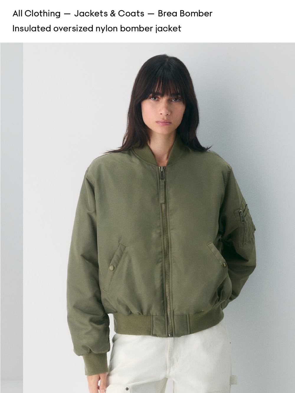 TNA Olive Oversized Nylon Bomber Jacket